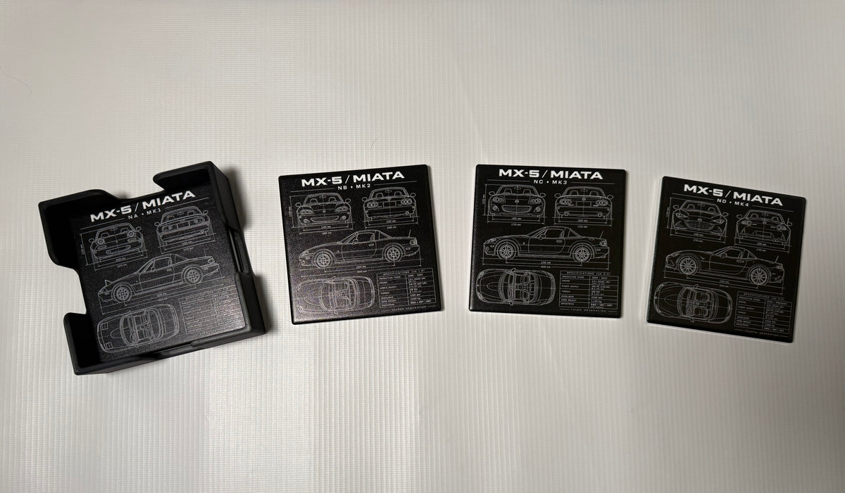 Mazda MX-5 / Miata Blueprint Ceramic Coaster Set – NA NB NC ND – Set of 4 with Holder
