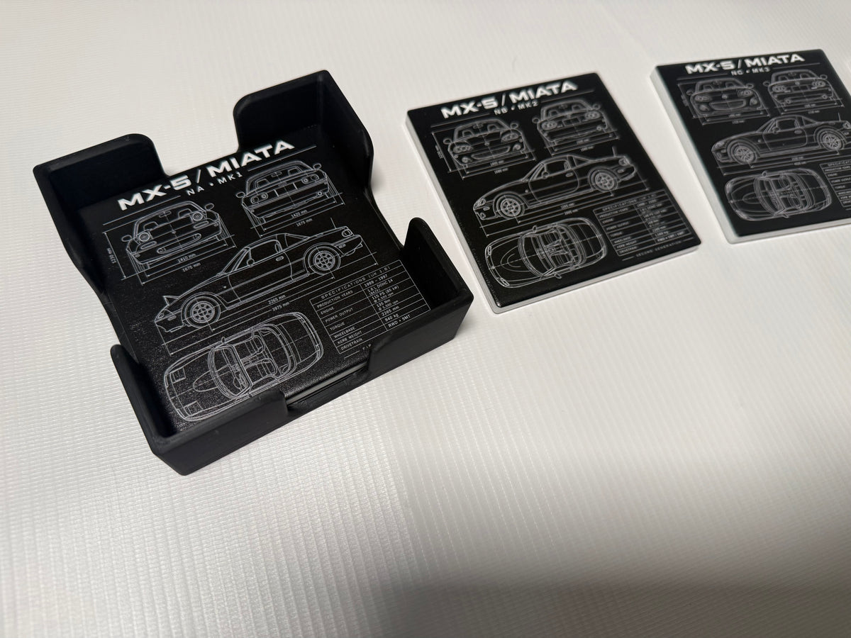 Mazda MX-5 / Miata Blueprint Ceramic Coaster Set – NA NB NC ND – Set of 4 with Holder