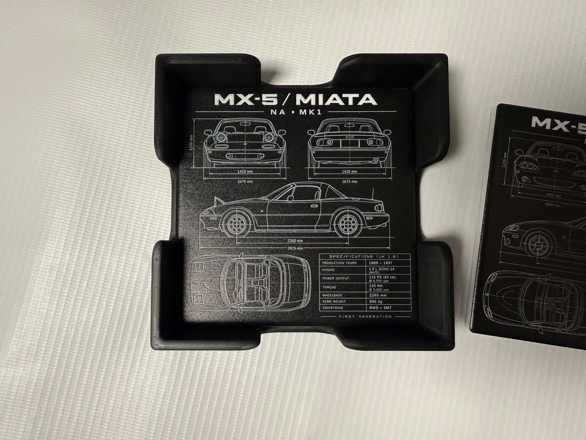 Mazda MX-5 / Miata Blueprint Ceramic Coaster Set – NA NB NC ND – Set of 4 with Holder