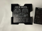 Mazda MX-5 / Miata Blueprint Ceramic Coaster Set – NA NB NC ND – Set of 4 with Holder