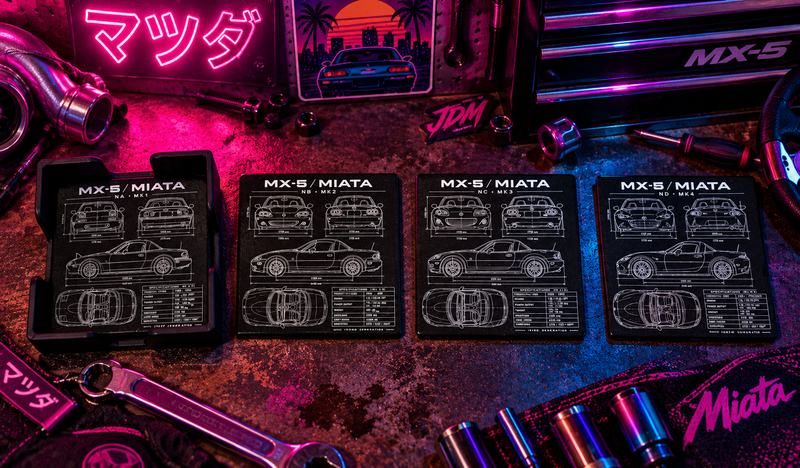 Mazda MX-5 / Miata Blueprint Ceramic Coaster Set – NA NB NC ND – Set of 4 with Holder