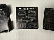 Mazda MX-5 / Miata Blueprint Ceramic Coaster Set – NA NB NC ND – Set of 4 with Holder